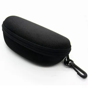 Étui à lunettes noir portable avec fermeture éclair et mousqueton pour le sport