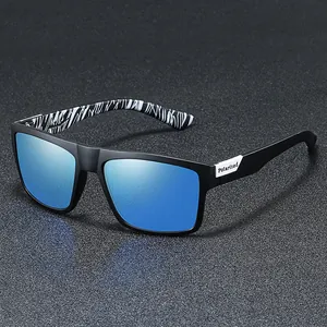 Classic square sports polarized sunglasses with blue mirrored lenses and UV400 protection