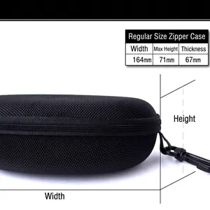 Étui à lunettes de sport noir portable avec fermeture éclair, 164mm x 71mm x 67mm