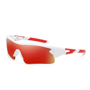 Professional white and red cycling sunglasses with UV400 colorful mirror lenses set