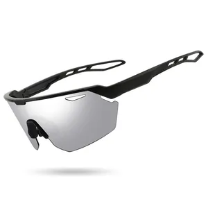 Professional outdoor cycling sunglasses with UV protection and silver mirrored lens for men