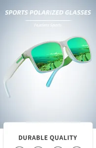 Nahaufnahme einer eckigen, polarisierten Sportsonnenbrille mit grünen Spiegelgläsern