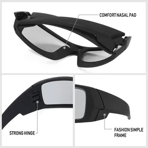 Vues détaillées des charnières et des plaquettes de lunettes de soleil de sport polarisées