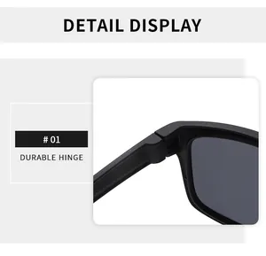 Detailed view showing the durable hinge mechanism of black polarized sports sunglasses.