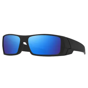 Vue détaillée de lunettes de soleil de sport polarisées avec verres miroir bleus