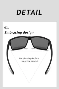 Detail view of black square sports sunglasses with a comfortable embracing design.