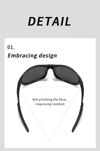Détail des lunettes de soleil sport polarisées montrant le design enveloppant