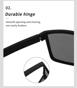 Close-up of the durable hinge mechanism on these matte black polarized sports sunglasses.