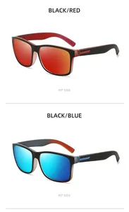 Detailansicht der polarisierten quadratischen Sonnenbrille in Schwarz/Rot und Schwarz/Blau