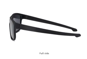 Detailed side profile view of matte black TR polarized sports sunglasses for outdoor cycling