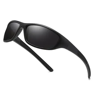 Men's matte black polarized sports sunglasses for cycling and driving with UV protection