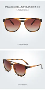 Lunettes de soleil carrées écaille de tortue avec verres dégradés rouges en détail
