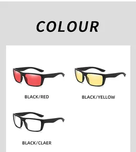 Color options for anti-blue light glasses showing red, yellow, and clear lenses