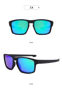Front and side views of TR polarized cycling sunglasses with colorful green lenses