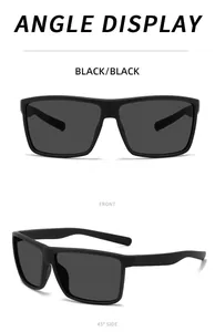 Detailed view of matte black polarized sports sunglasses from front and side angles
