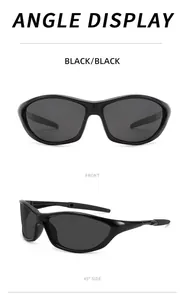 Vue de face et de côté des lunettes de soleil de sport polarisées noires pour vélo