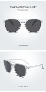 Vue détaillée de lunettes de soleil polarisées carrées transparentes à double pont.