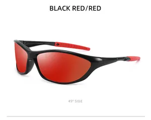 Vue latérale à 45 degrés des lunettes de cyclisme polarisées noires et rouges sport