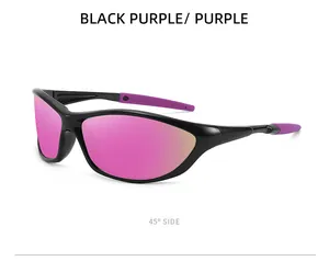 Vue latérale de lunettes de soleil de sport avec monture noire et verres violets