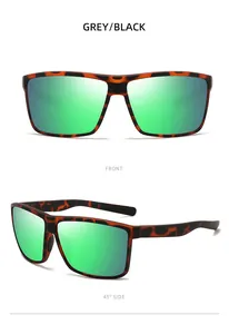 Front and side view of square frame polarized sports sunglasses with green lenses.