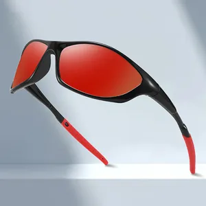 Sportliche polarisierte Sonnenbrille mit schwarzem Rahmen und roten Gläsern für Radsport