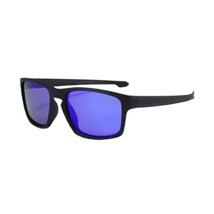Polarized outdoor sports sunglasses with black TR frame and colorful blue mirror lenses