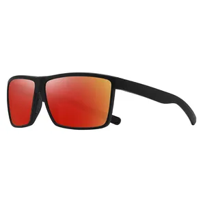 Polarized outdoor sports sunglasses with orange mirrored lenses and black square frame