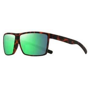 Polarized square frame sunglasses with tortoiseshell pattern and green mirror lens