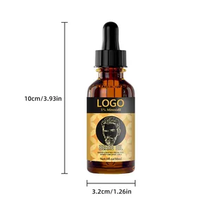 Detailed dimension view of 30ml men's beard growth oil bottle with 5 percent Minoxidil