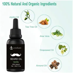 Natural organic beard oil ingredients including jojoba, tea tree, and aloe vera oil