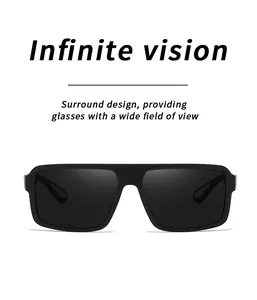 Matte black large frame polarized sunglasses with surround design for outdoor cycling