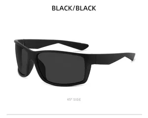 45-degree side view of matte black polarized sports sunglasses for outdoor use.