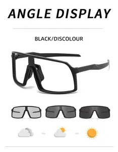 Photochromic cycling sunglasses with black frame showing lens transition under sun
