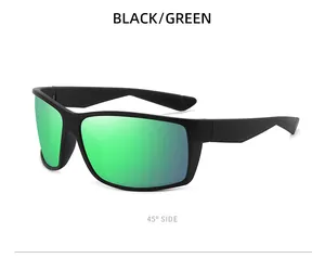 Detailed side view of polarized sports sunglasses with black frame and green lenses