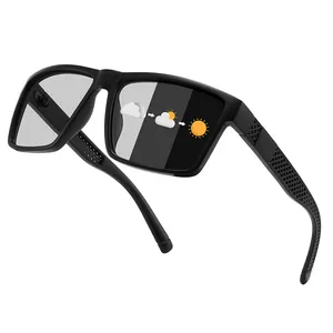 Close-up view of photochromic polarized sports sunglasses showing lens light transition