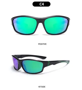 Front and side angles showing green polarized outdoor sports sunglasses with black frames.