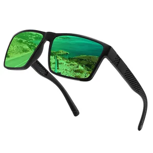 Detail view of green mirrored polarized cycling sunglasses with black frame texture