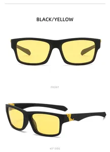 Front and side view of black frame sports sunglasses with yellow polarized lenses
