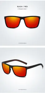 Multi-angle view of black frame sports sunglasses with red mirrored polarized lenses