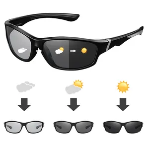 Polarized photochromic sports sunglasses for cycling and driving with black frame