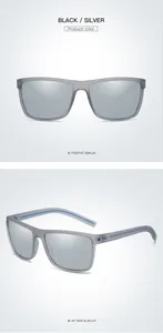 Close-up view of silver polarized sports sunglasses with textured gray frames