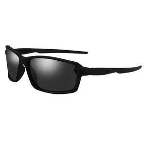 Polarized sports sunglasses for cycling and fishing, matte black frame at 45-degree angle