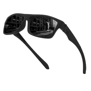 Matte black polarized sports sunglasses with square frame for outdoor activities
