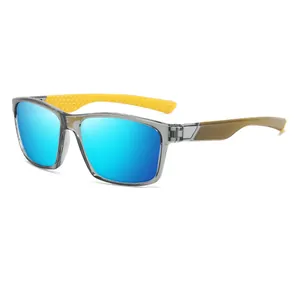 Square polarized sports sunglasses with reflective blue lenses for outdoor activities