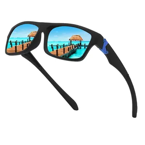 Square polarized sports sunglasses with blue mirror lenses for cycling and outdoor activities