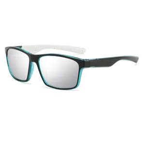 Stylish square polarized sports sunglasses with black and cyan frame for outdoor cycling
