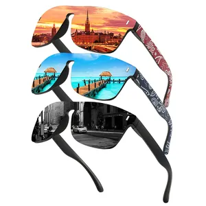 Oversized polarized cycling sunglasses with colorful landscape lenses and paisley temples