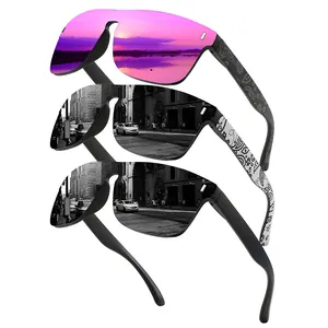 Detailed view of three oversized cycling sunglasses with various mirrored lens options