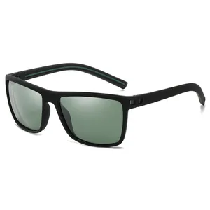Men's sports polarized sunglasses with black textured frame and green lenses for cycling
