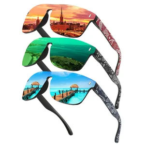 Close-up of three polarized cycling sunglasses with vibrant scenic mirrored lenses
